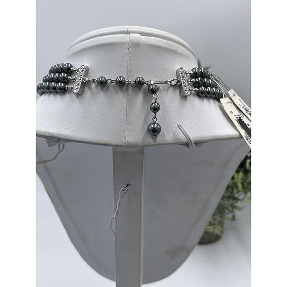 Marvella Monet Gray 3 Strand Faux Pearl Silver Tone Crystal Clasp Necklace New - Picture 12 of 15